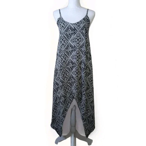 Rue21 Y2K Vintage Dress Womens S Black White Geo Sharkbite Hem Spaghetti Strap - Picture 1 of 9